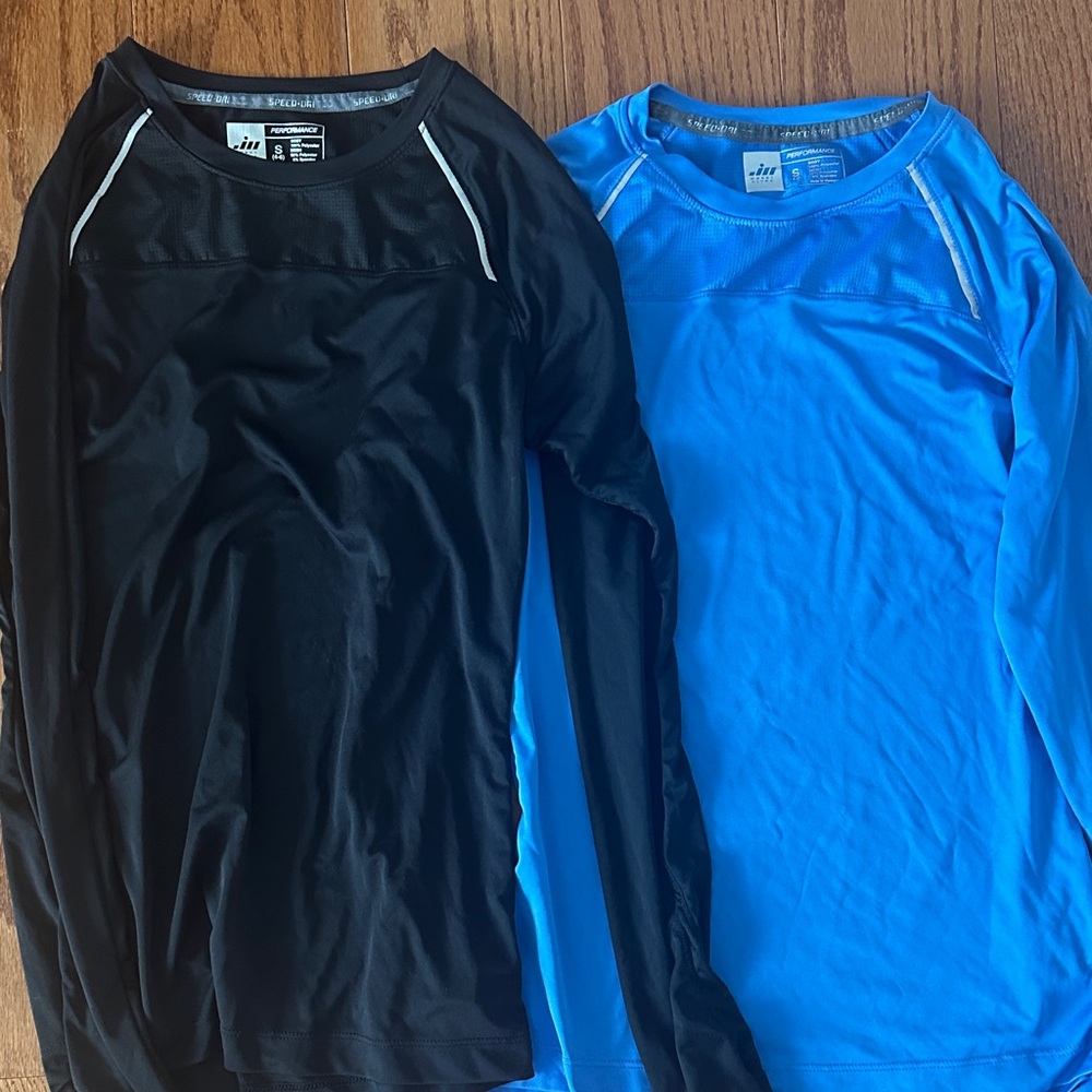 (2) Long-Sleeve Performance Tees with Contrast Piping - Small